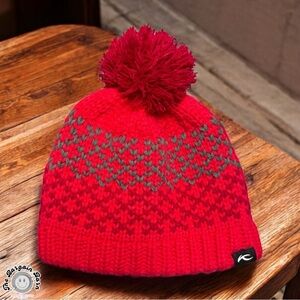 KJUS Women’s Knit Pom Beanie – Pink/Gray Fleece Lined Winter Ski Hat (Sample)